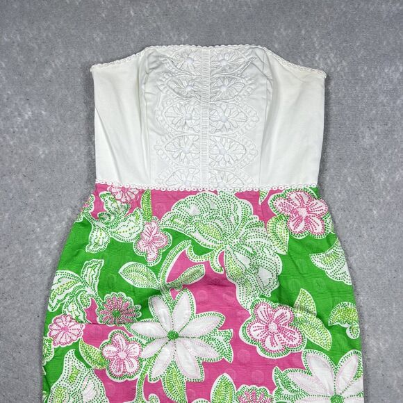 Lilly Pulitzer Dress Womens Size 0 White Pink And Green Floral Print Strapless - Picture 2 of 12